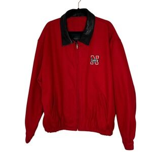 Golden Bear Nebraska Huskers Red Wool Leather Collar Jacket XXL USA Vintage‎